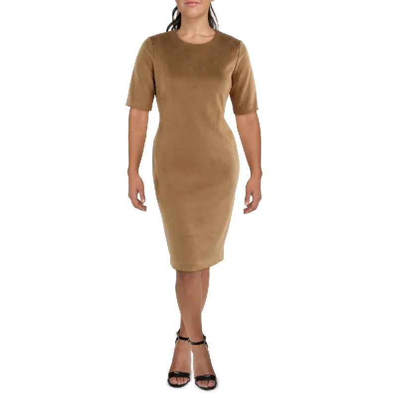 Women's Elegant Garments Anne Klein Womens Faux Suede Short Sleeves Sheath Dress