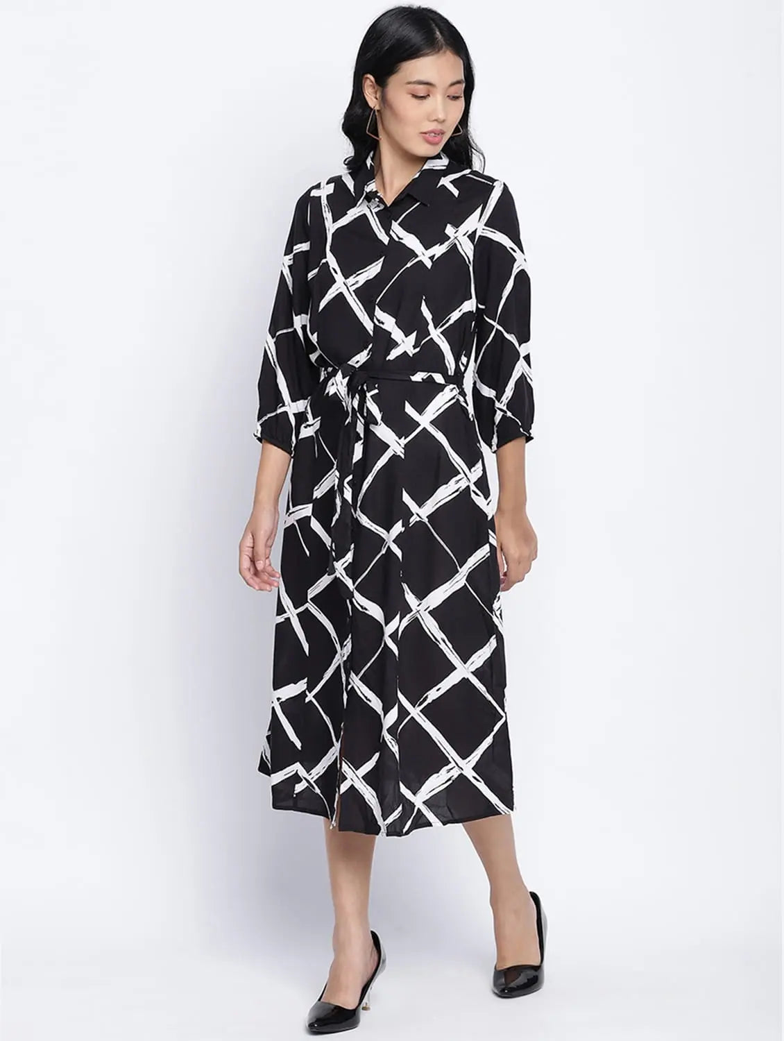 Urban Femme Streetwear Stargaze Black Button Down Women Dress