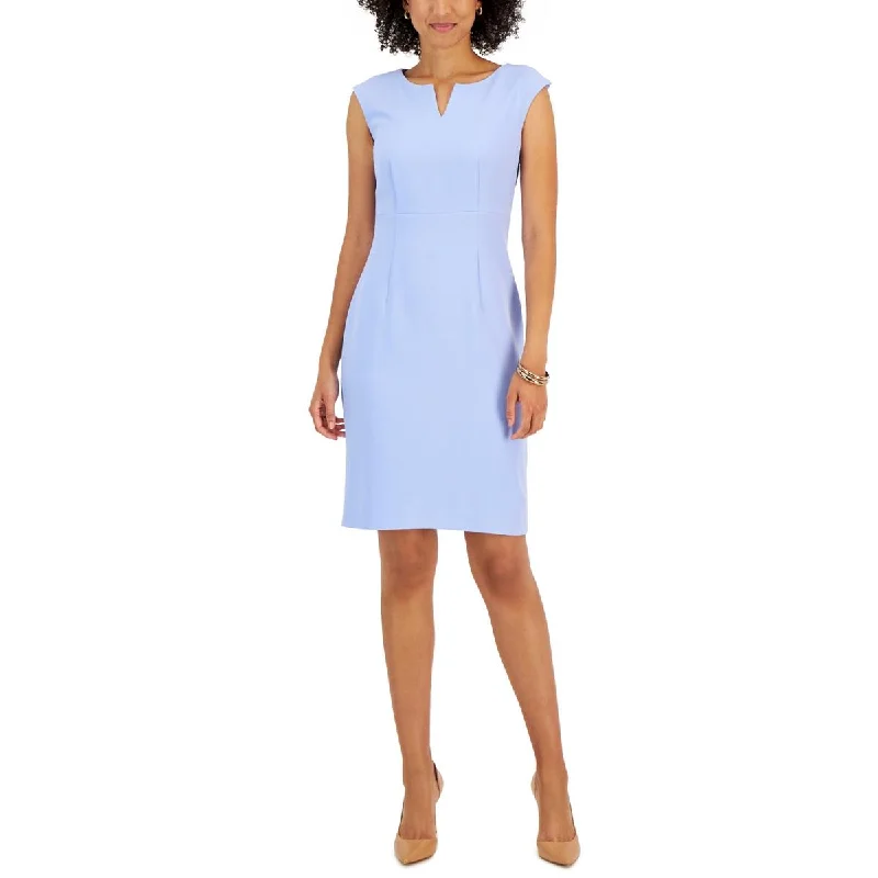 Fashion Essentials Kasper Womens Petites Above Knee Split Neck Sheath Dress