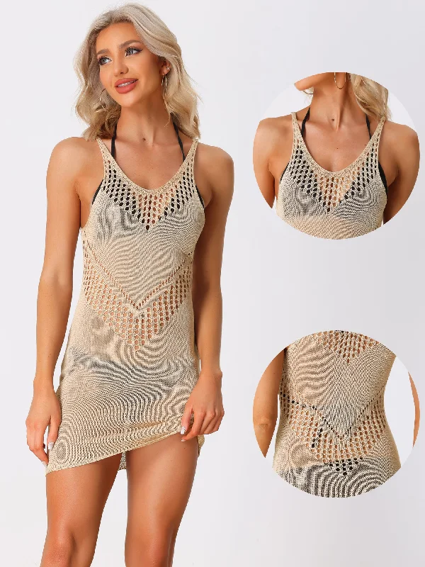 Women's Trendy Casual Clothes Crochet Hollow Out Bikini Knit Beach Swimsuits Cover Ups Dress