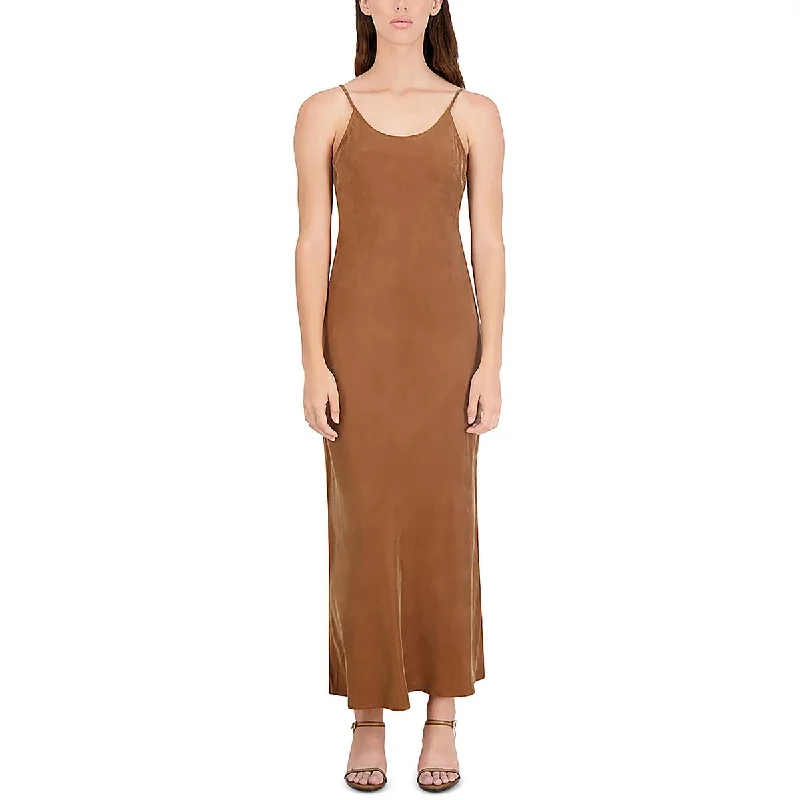 Trendy Street Style Clothing POINT Womens Sueded Long Slip Dress