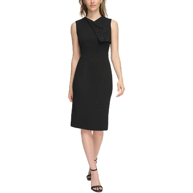 Vibrant Femme Fashion Calvin Klein Womens Embellished Knee-Length Sheath Dress