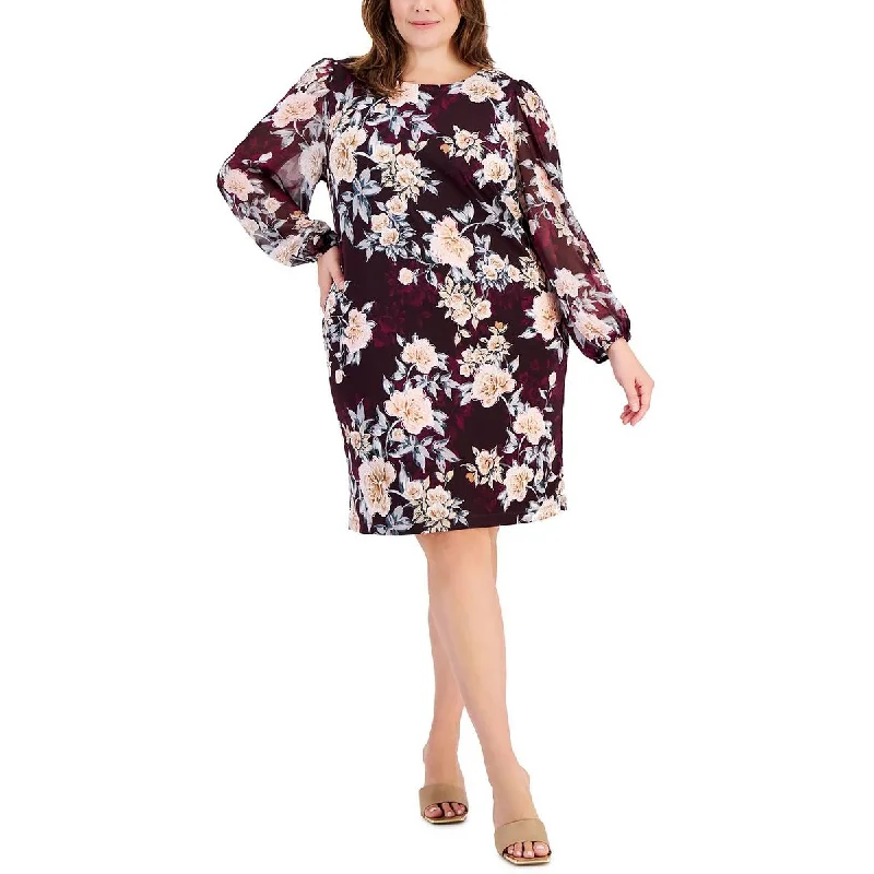Timeless Women's Clothes Connected Apparel Womens Plus Boat Neck Mini Sheath Dress