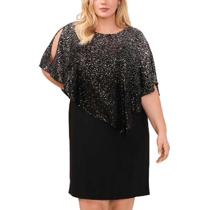 Women's Cozy Outfit For Lounging MSK Womens Plus Sequined Asymmetric Sheath Dress