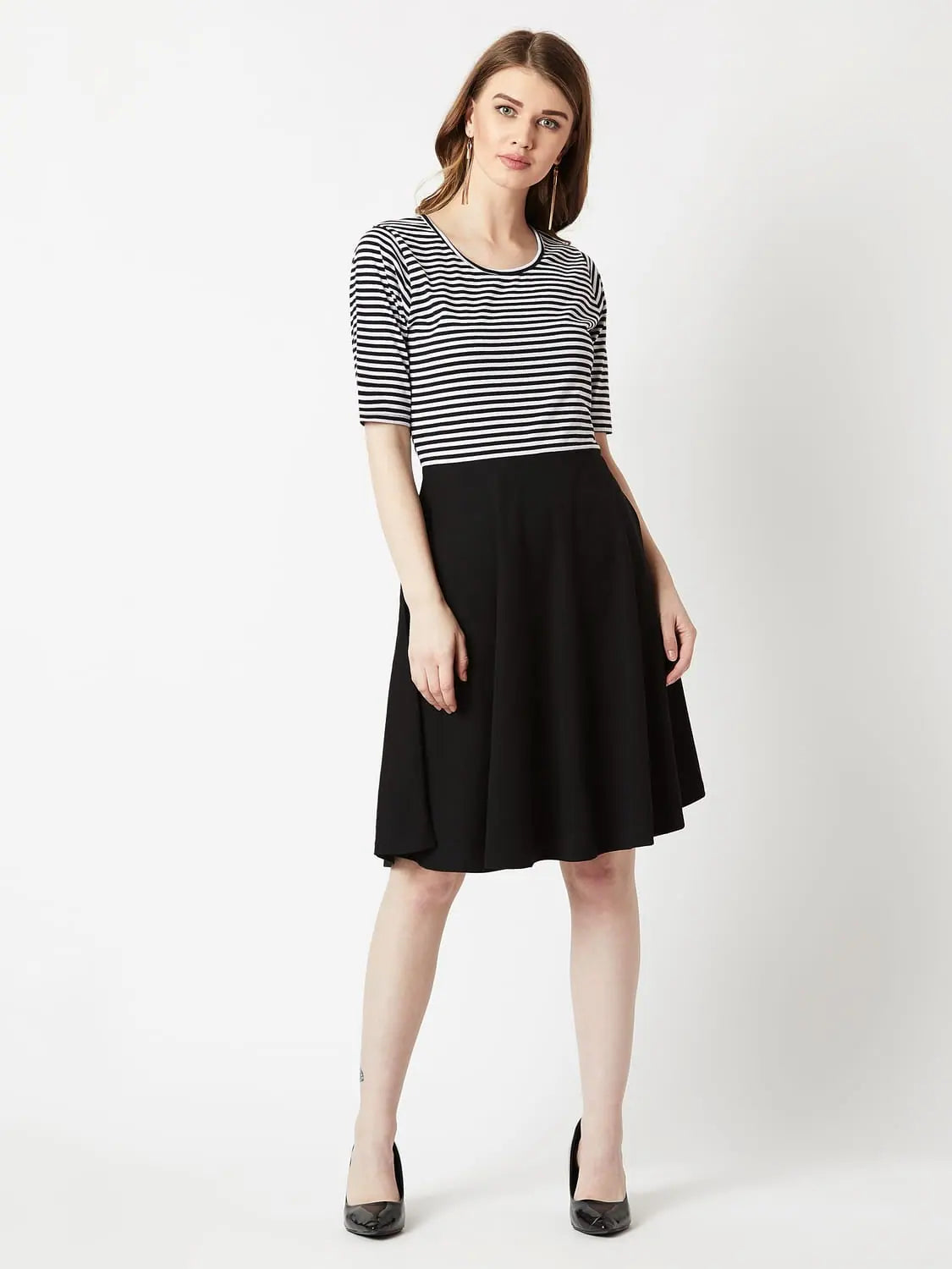 Women's Evening Wear Blackboard Like Skater Dress Black and White