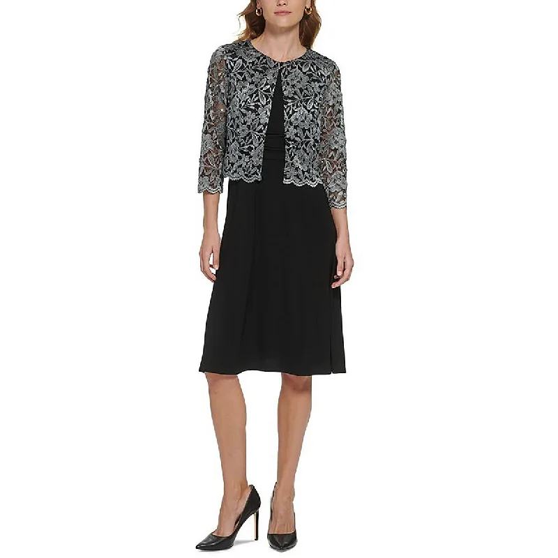 Online Boutique Stores Jessica Howard Womens Petites Applique Three-Quarter Sleeve Two Piece Dress