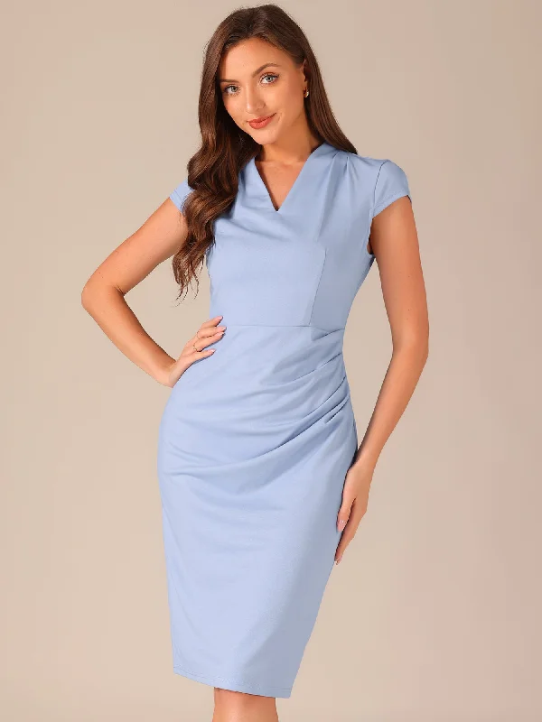 Fashionable Dresses for Women Vintage Cap Sleeve Ruched Side Sheath Dress