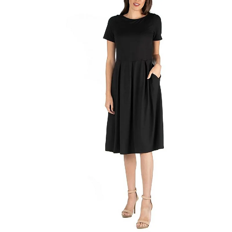 Affordable Women's Garments 24seven Comfort Apparel Womens Plus Pleated Short Sleeve Fit & Flare Dress