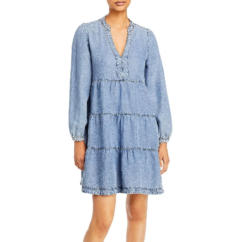 Bold Fashion Aqua Womens Tencel V-Neck Babydoll Dress
