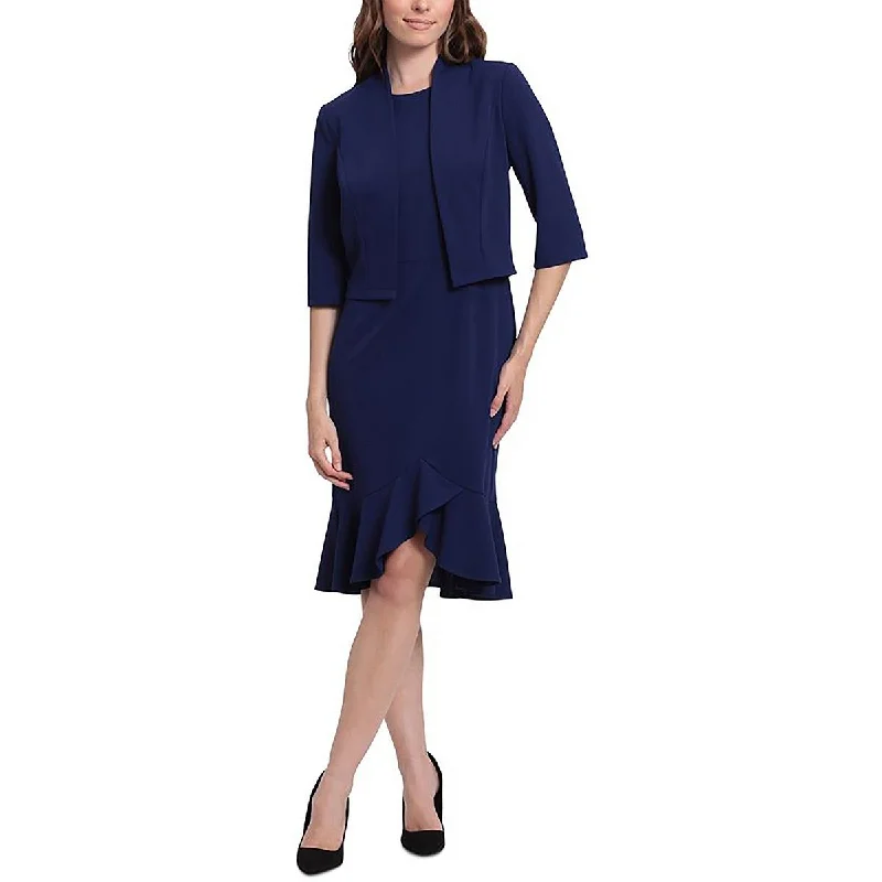 Limited Time Offer London Times Womens Petites Flounce Hem Knee-Length Two Piece Dress