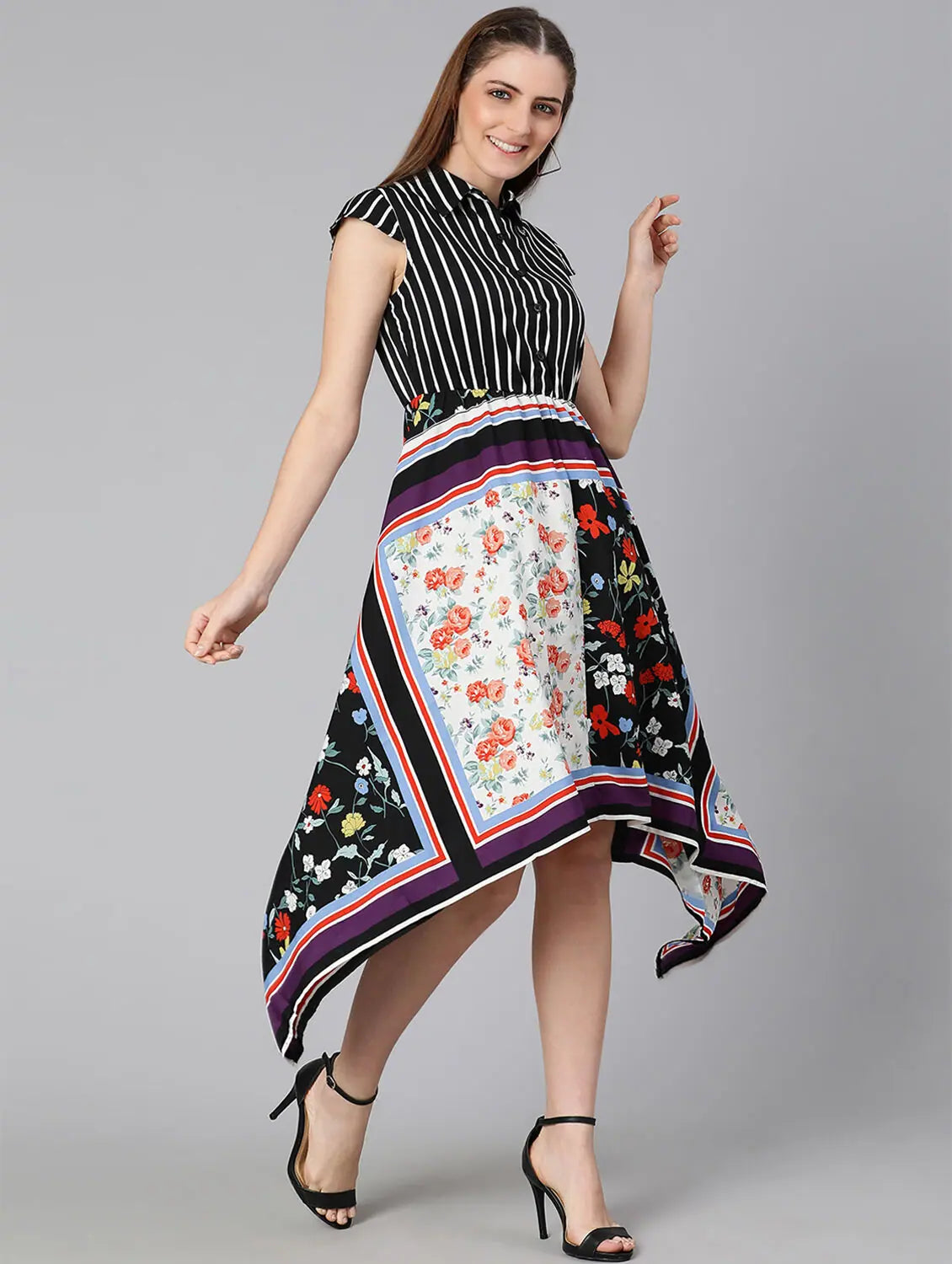 Fashionable Dresses for Women Row Of Colors Printed Women Flared Dress