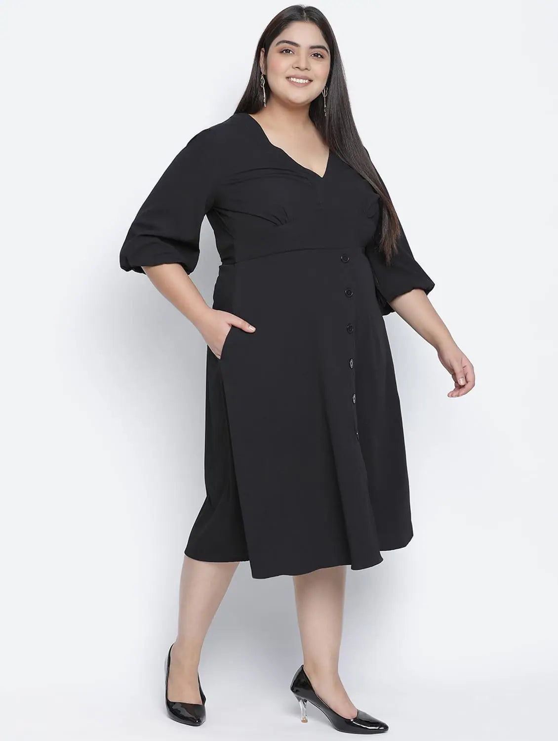 Imeless Style Paradise Solid Black Plus Size Women Dress