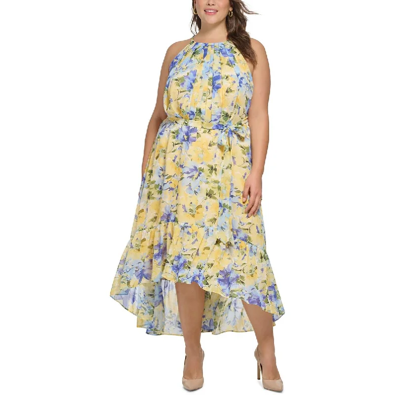 Women's Seasonal Clothing Vince Camuto Womens Plus Cut-Out Hi-Low Fit & Flare Dress
