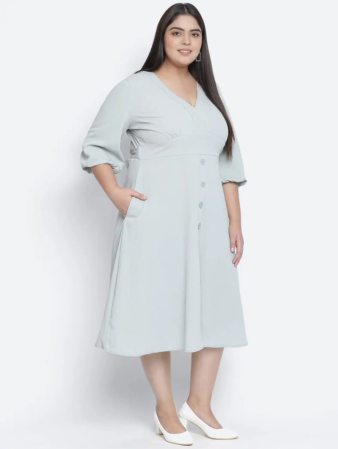 Wardrobe Upgrade Pazzara Light Grey Plus-Size Women'S Dress.