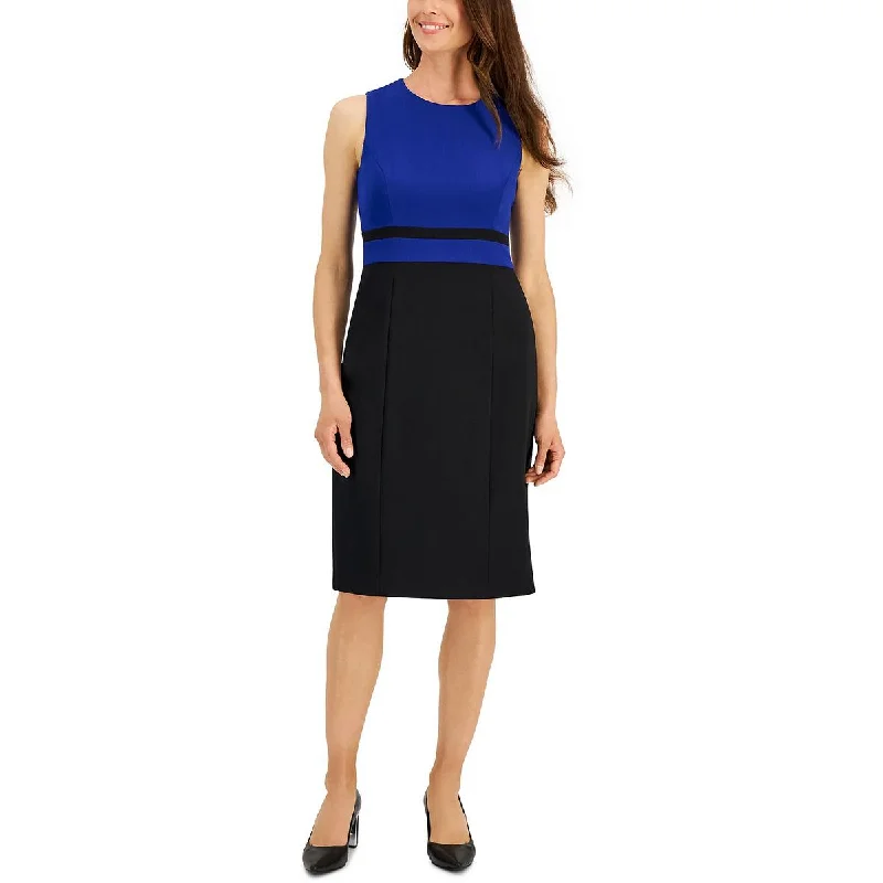 Stylish Everyday Clothing Kasper Womens Two Tone Knee-Length Sheath Dress