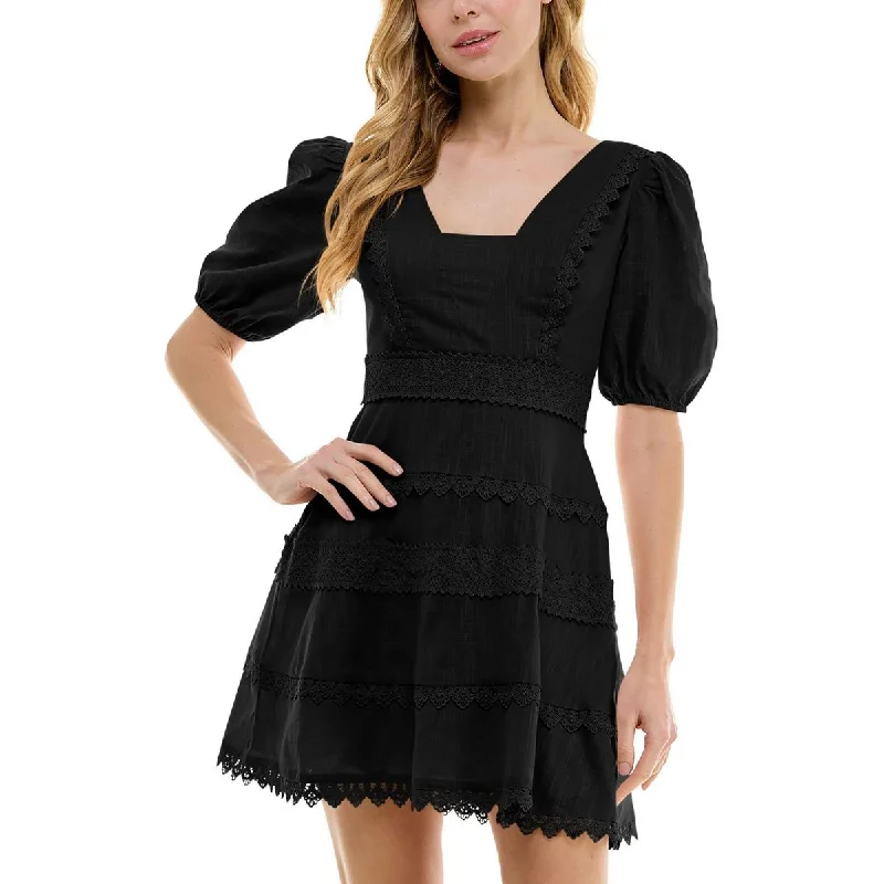 Outfits For Women City Studio Womens Juniors Lace Trim Mini Fit & Flare Dress