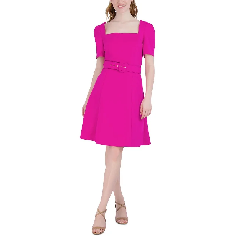 Athleisure Wear Donna Ricco Womens Belted Mini Fit & Flare Dress