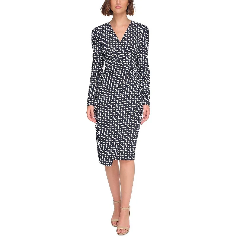 Women's Clothes For Work Tommy Hilfiger Womens Faux Wrap Top Polka Dot Wear To Work Dress