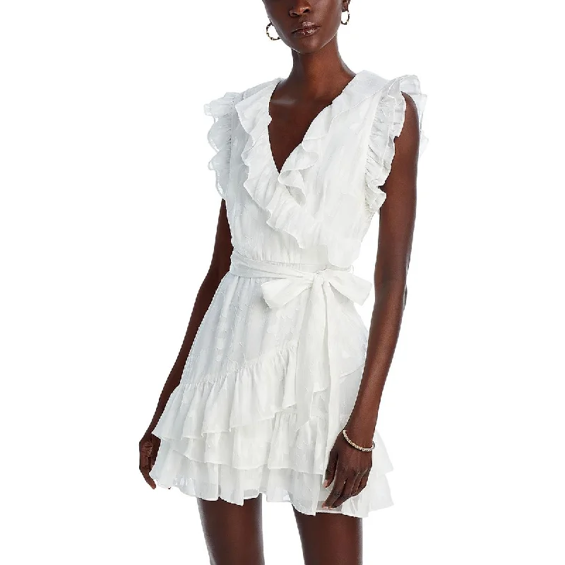 Minimalist Women's Fashion Clothing Aqua Womens Mini Surplice Fit & Flare Dress
