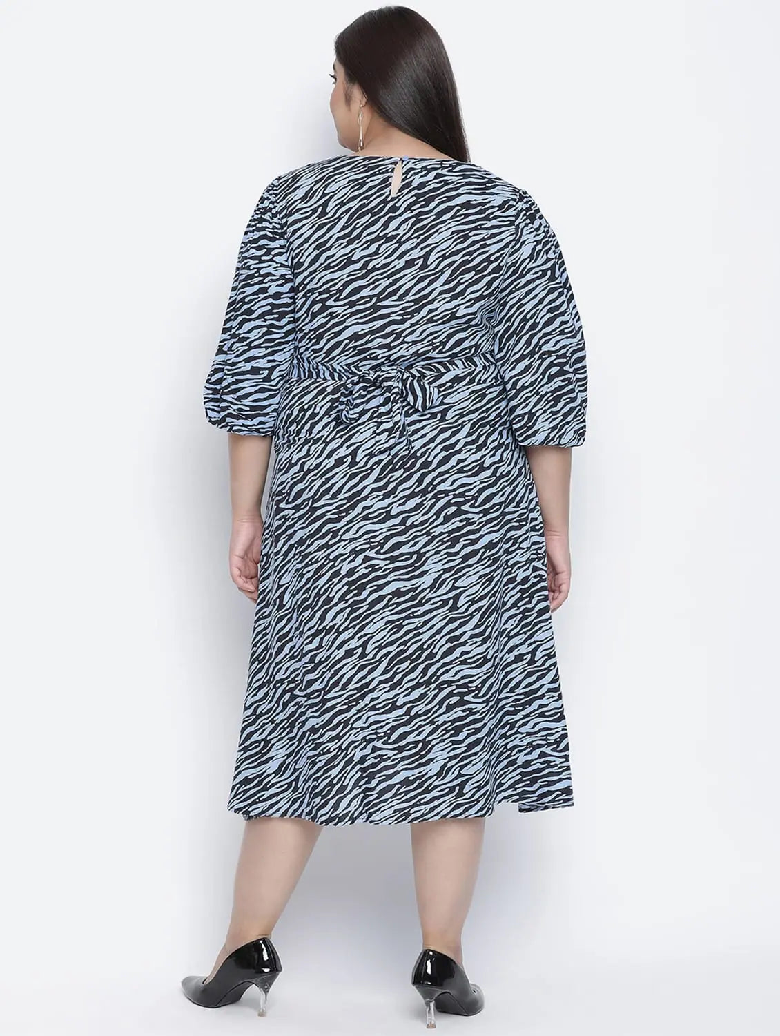 Women's Cozy Clothes Lazzing Blue Animal Print Button- Down Plus Size Women Dress