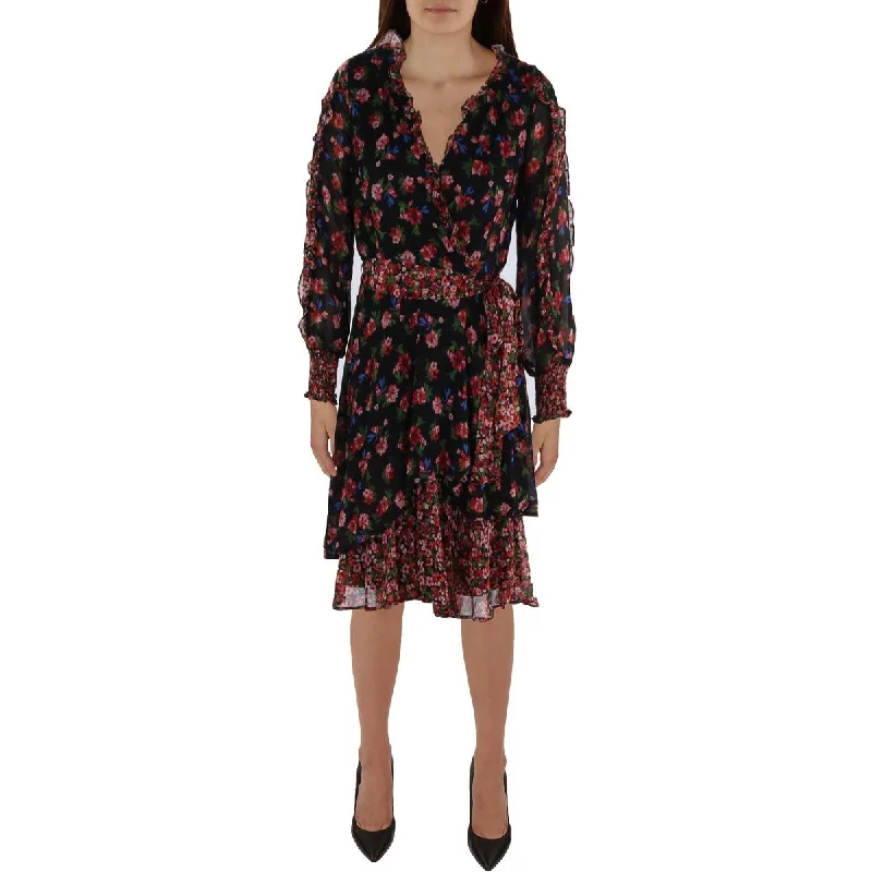 Stylish Everyday Clothing Tahari ASL Womens Chiffon Ruffled Fit & Flare Dress