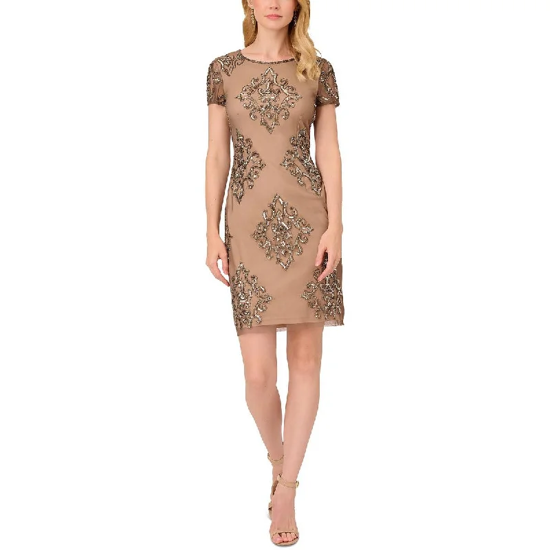 Women's Elegant Outfit Papell Womens Mesh Beaded Sheath Dress