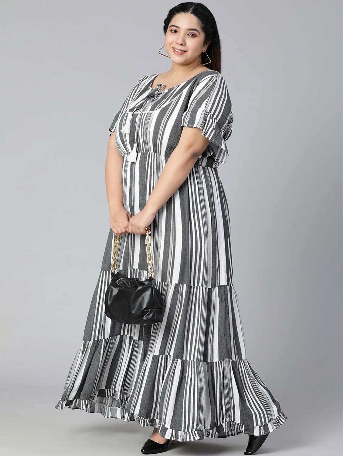 Everyday Women's Fashion Trends Blitzing Grey Stripes Plus Size Women Long Dress