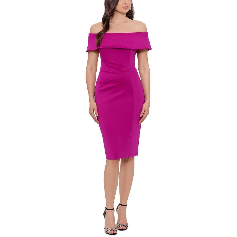Shop Ladies Clothes Xscape Womens Off The Shoulder Knee-Length Sheath Dress
