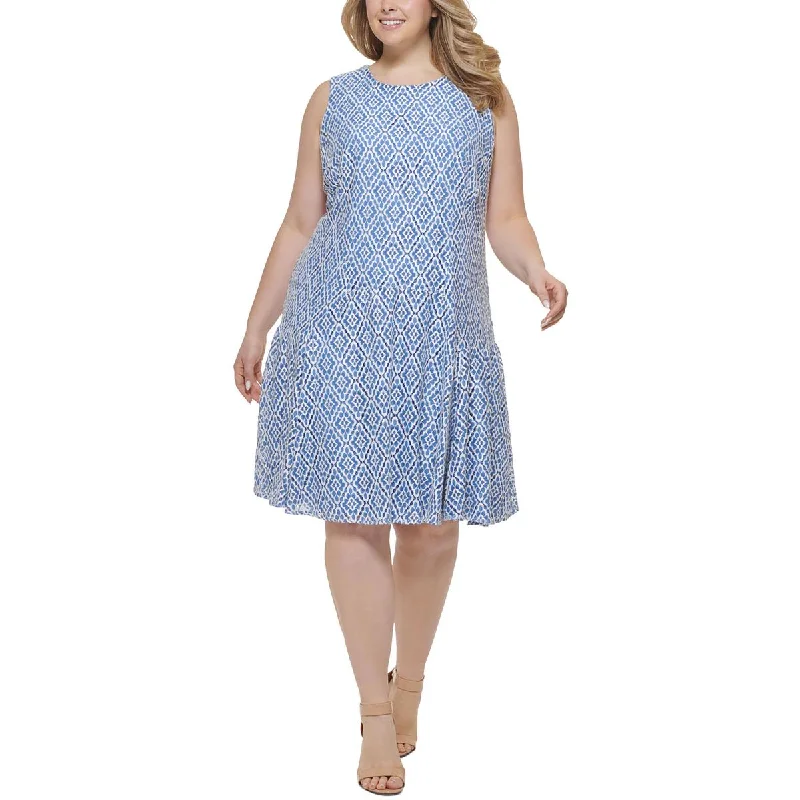 Weekend Sale Tommy Hilfiger Womens Plus Lace Print Fit & Flare Dress