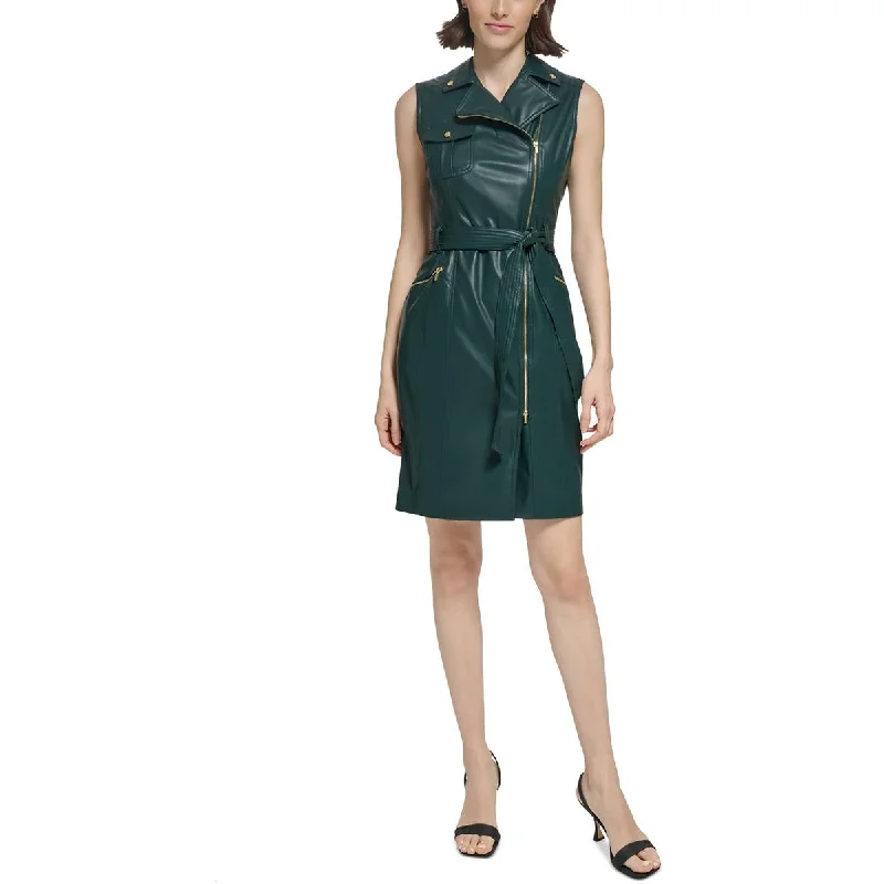 Best Boutiques Online Calvin Klein Womens Moto Faux Leather Wear To Work Dress
