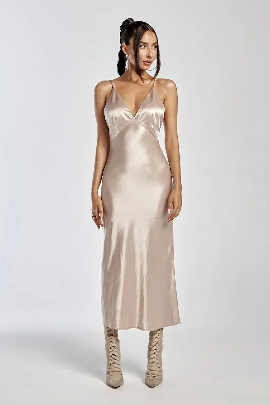 Luxury Fashion IZI ANGUS X RUNAWAY Womens Safia Slip Dress - Champagne