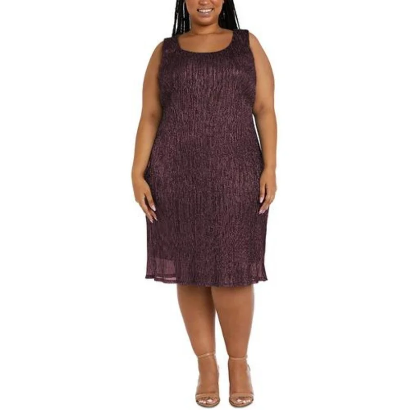 Women's Luxury Garments R&M Richards Womens Plus Crinkled Metallic Cocktail Dress