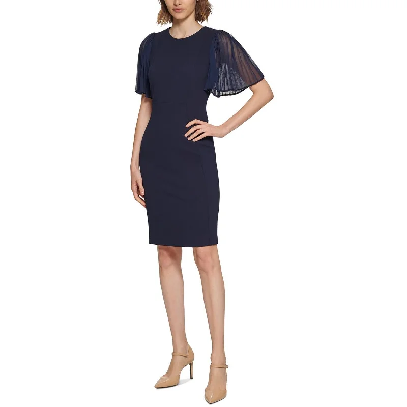 Women's Clothing For Everyday Wear Calvin Klein Womens Pleated Sleeves Round Neck Sheath Dress