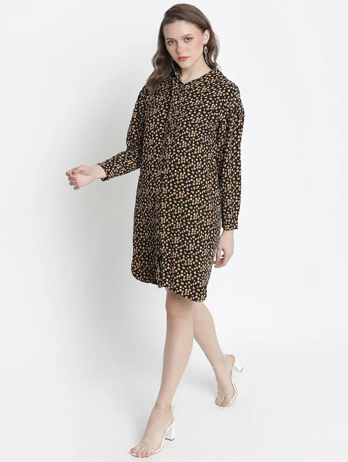 Stylish Women's Clothes for Work and Play Brassy Brown Printed Women Dress