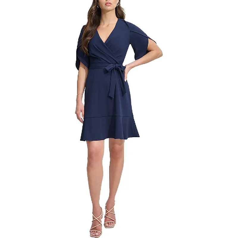 Trendy Casual Outfits DKNY Womens Petites Belted Pleated Fit & Flare Dress