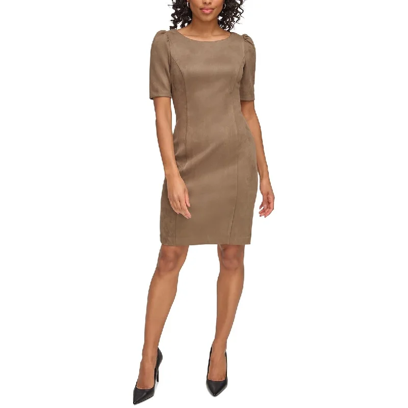 Online Boutiques Clothing DKNY Womens Faux Suede Sheath Dress