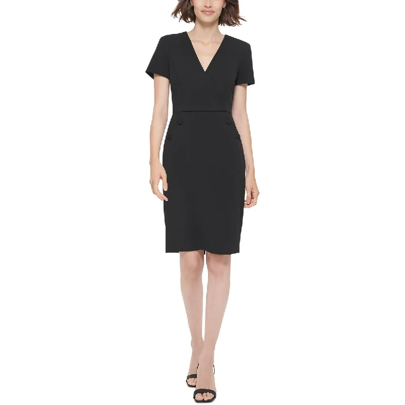Women's Trendy Casual Clothes Calvin Klein Womens Surplice Knee-Length Sheath Dress