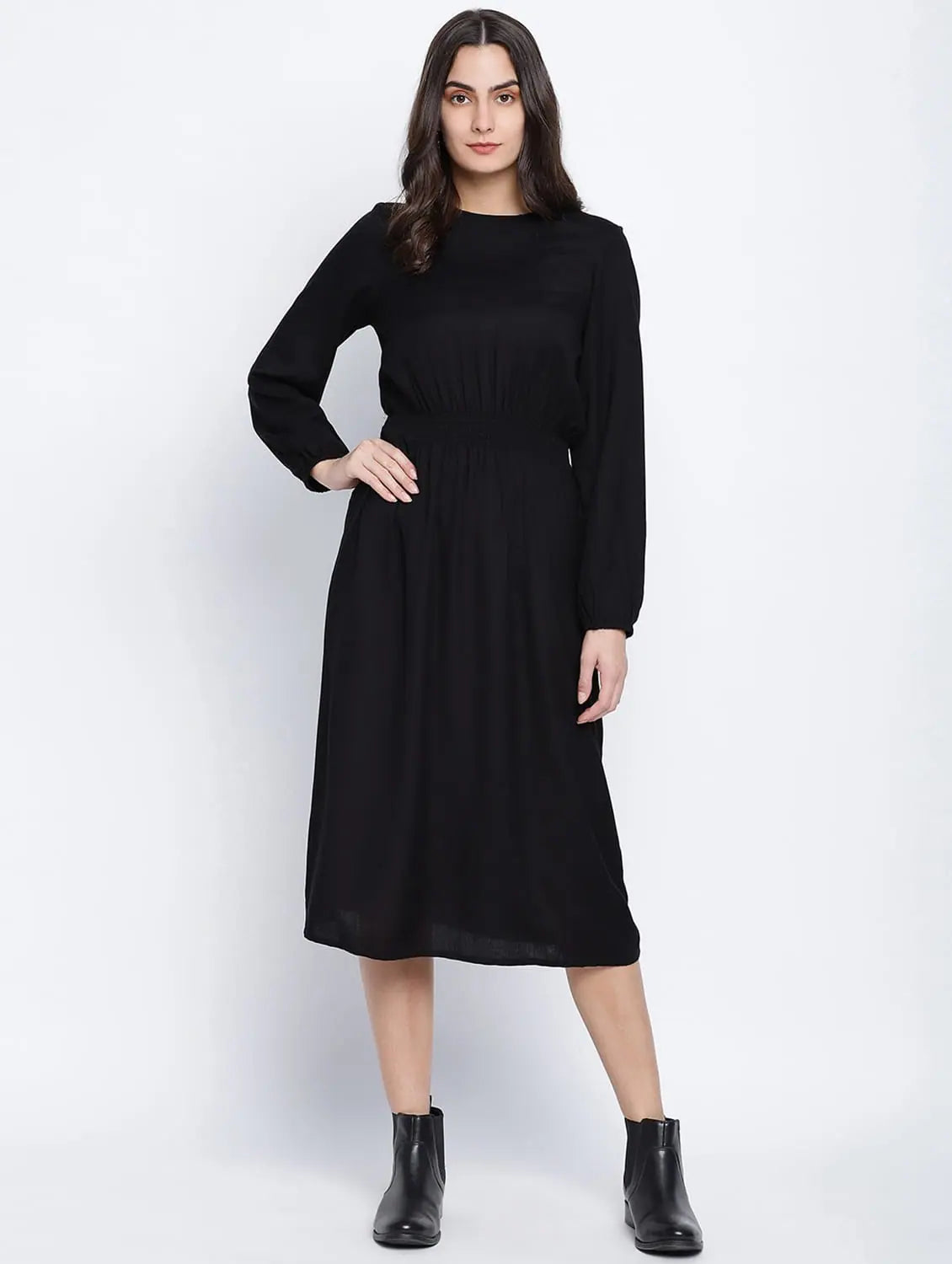 Modern Women's Outfit Rogger Black Smocked Up Women Dress