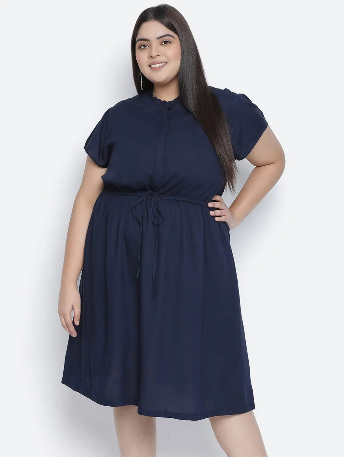 Laid-Back Elegance Razzy Navy Blue Elasticated Plus Size Women Dress