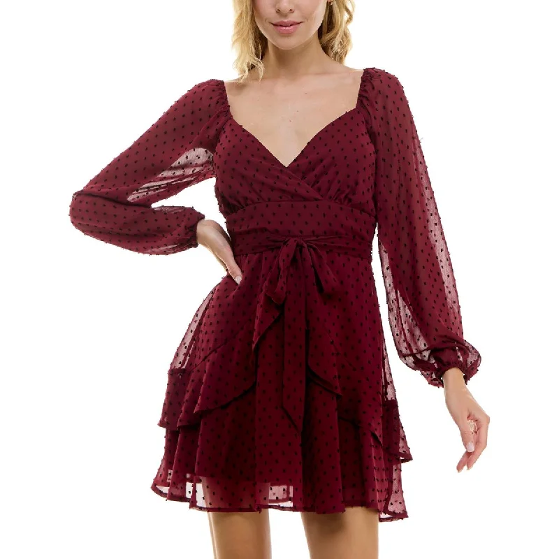 Women's Clothing And Garments Sets Trixxi Womens Juniors Faux Wrap Tiered Babydoll Dress