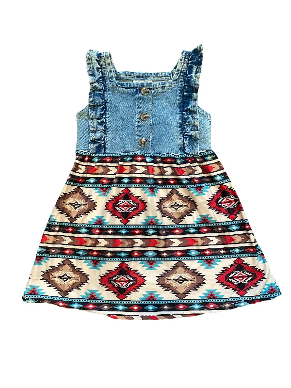 Women's Elegant Evening Outfit The Denim and Aztec Dress