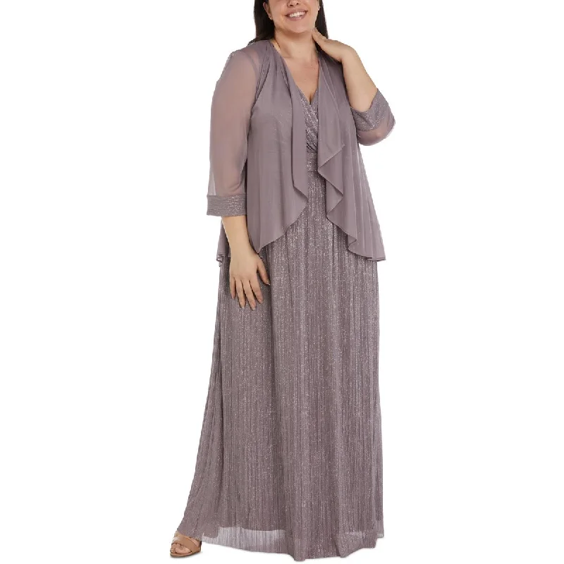 Boutique Styles R&M Richards Womens Plus Shimmer Long Two Piece Dress