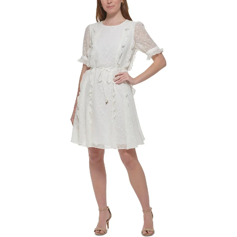 Women's Holiday Clothing Tommy Hilfiger Womens Chiffon Ruffled Fit & Flare Dress