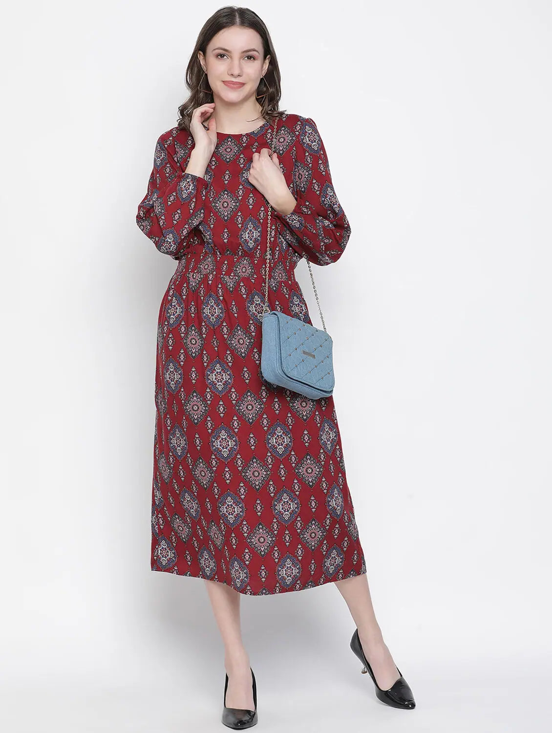 Women's Formal Wear Spectular Maroon Elasticated Women Long Dress