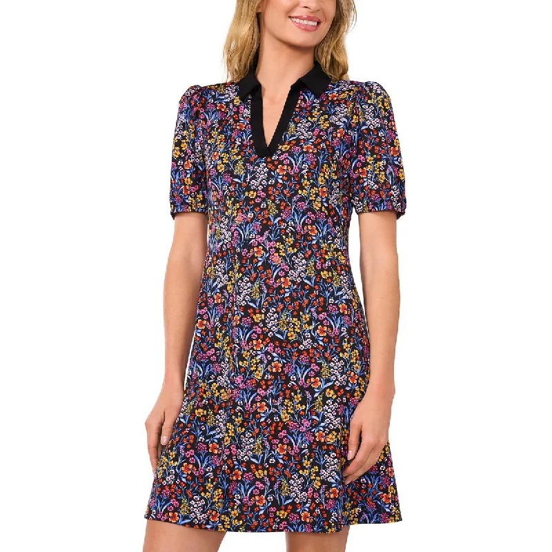 Business Casual Outfits CeCe Womens Split Neck Short Sleeves Fit & Flare Dress