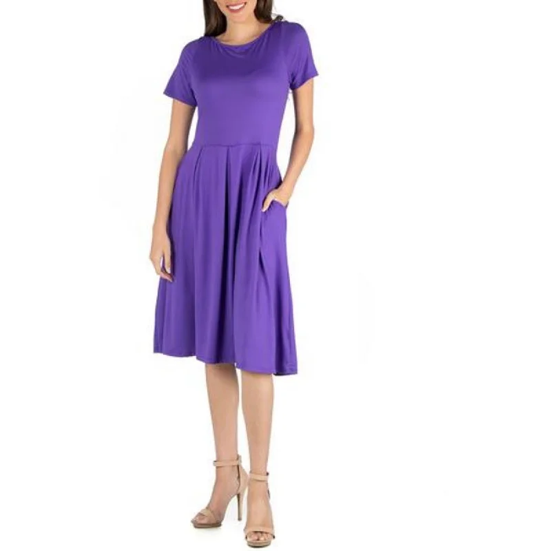 Fashionable Women's Outfit 24seven Comfort Apparel Womens Plus Knee-Length Short Sleeve Fit & Flare Dress