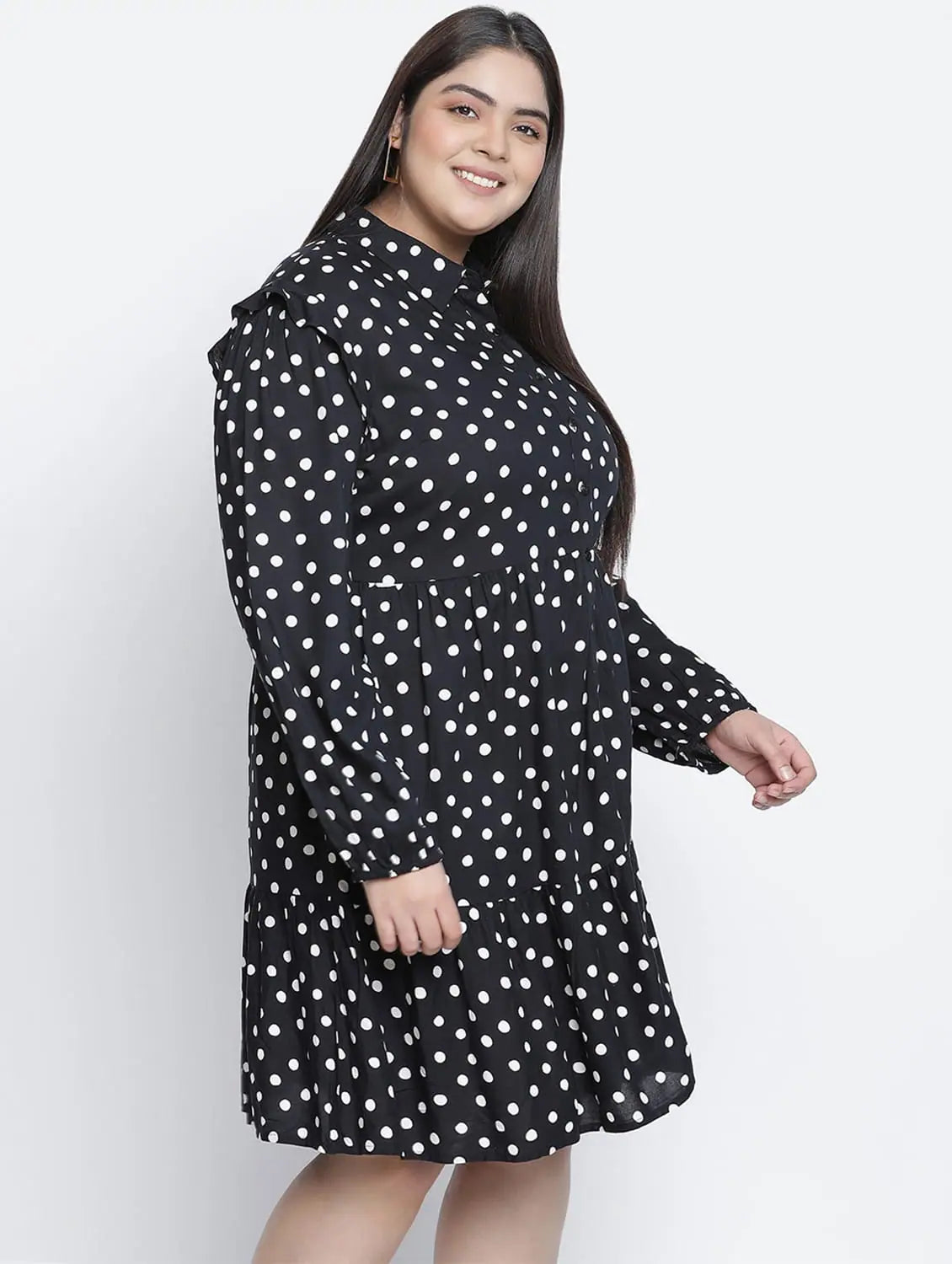 Women's Clothes And Garments Fly High Polka Print Button Down Plus Size Women Dress Women's Clothes And Garments Fly High Polka Print Button Down Plus Size Women Dress