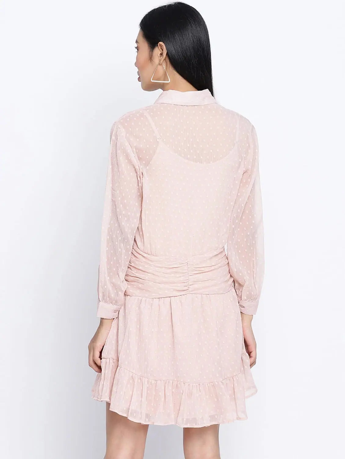 Sophisticated Women's Fashion Delights Peach Swissdot Stylish Women Dress
