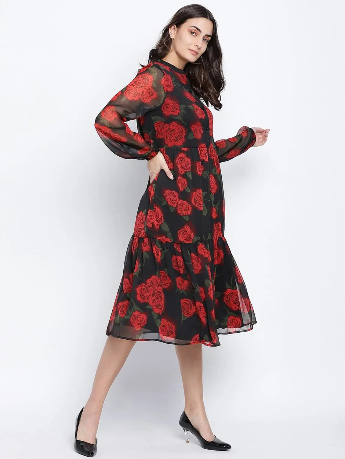 Charming Women's Outfit For Special Occasions Rosebud Button Down Women Dress