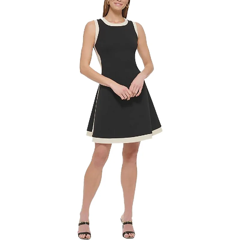 Fashionable Casual Tops Calvin Klein Womens Petites Contrast Trimmed Mini Fit & Flare Dress